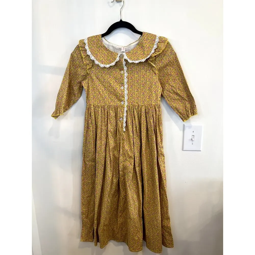 Relibeauty Girls Prairie Floral Maxi Dress Peter Pan Collar Cottagecore